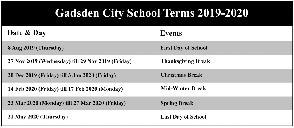Gadsden City School Terms 2019 2020