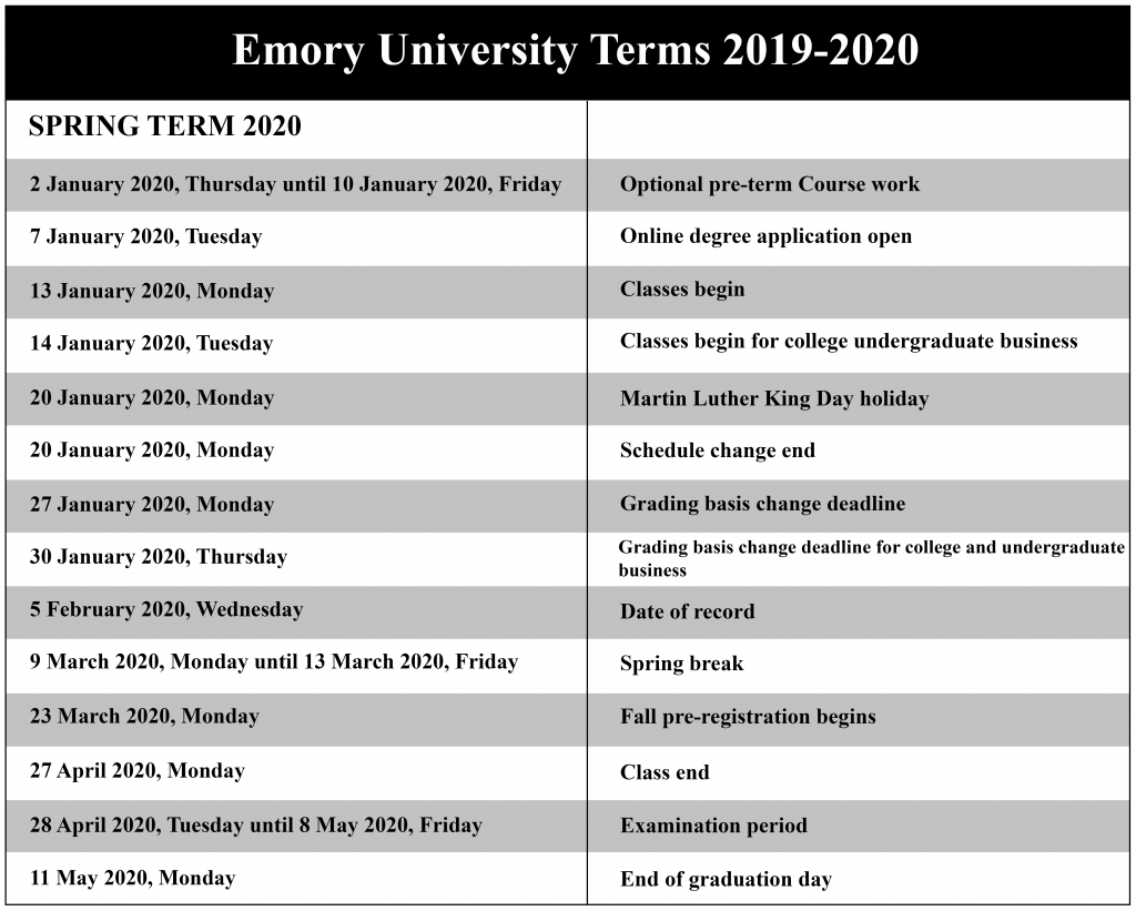 Emory University Academic Calendar 2021 22