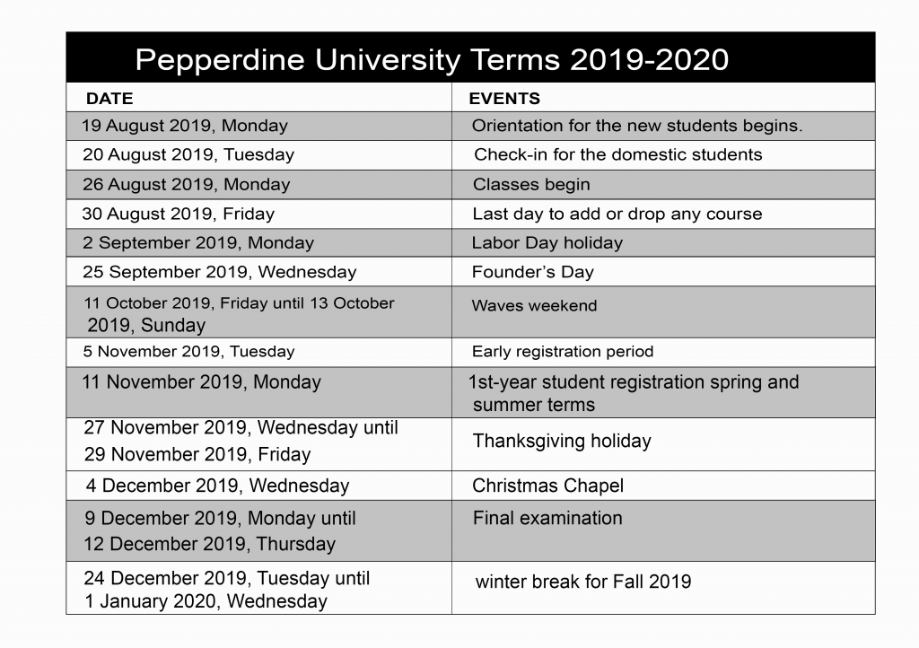 Pepperdine Academic Calendar 2022 Pepperdine University Academic Calendar Archives - Us School Calendar
