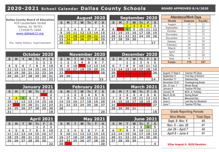 Dallas County Schools Calendar 2021 and 2022