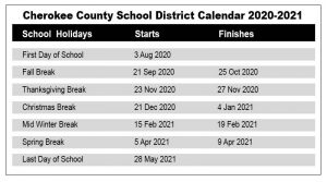 Cherokee County School District Calendar 2020 and 2021-min