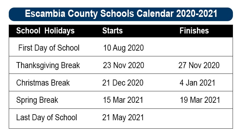 Escambia County School District Calendar 2021 And 2022