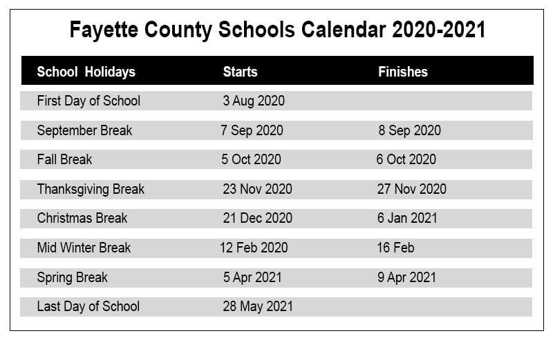 Fayette County School Calendar 2021 And 2022