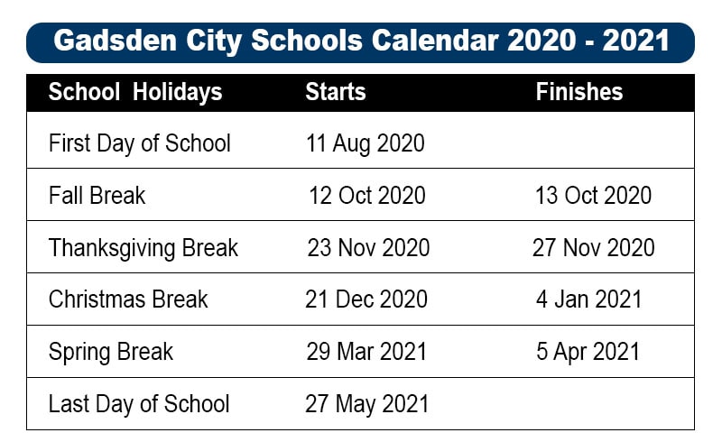 Gadsden City School Calendar