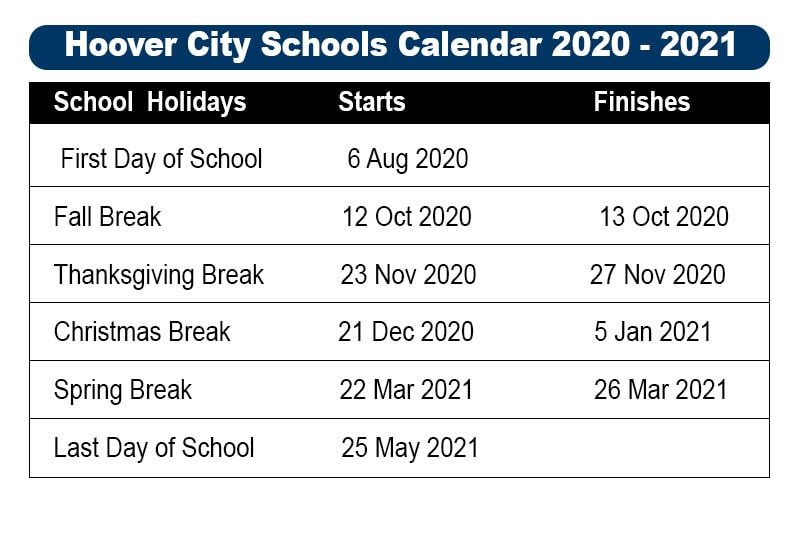 Hoover City Schools Calendar 2021 And 2022
