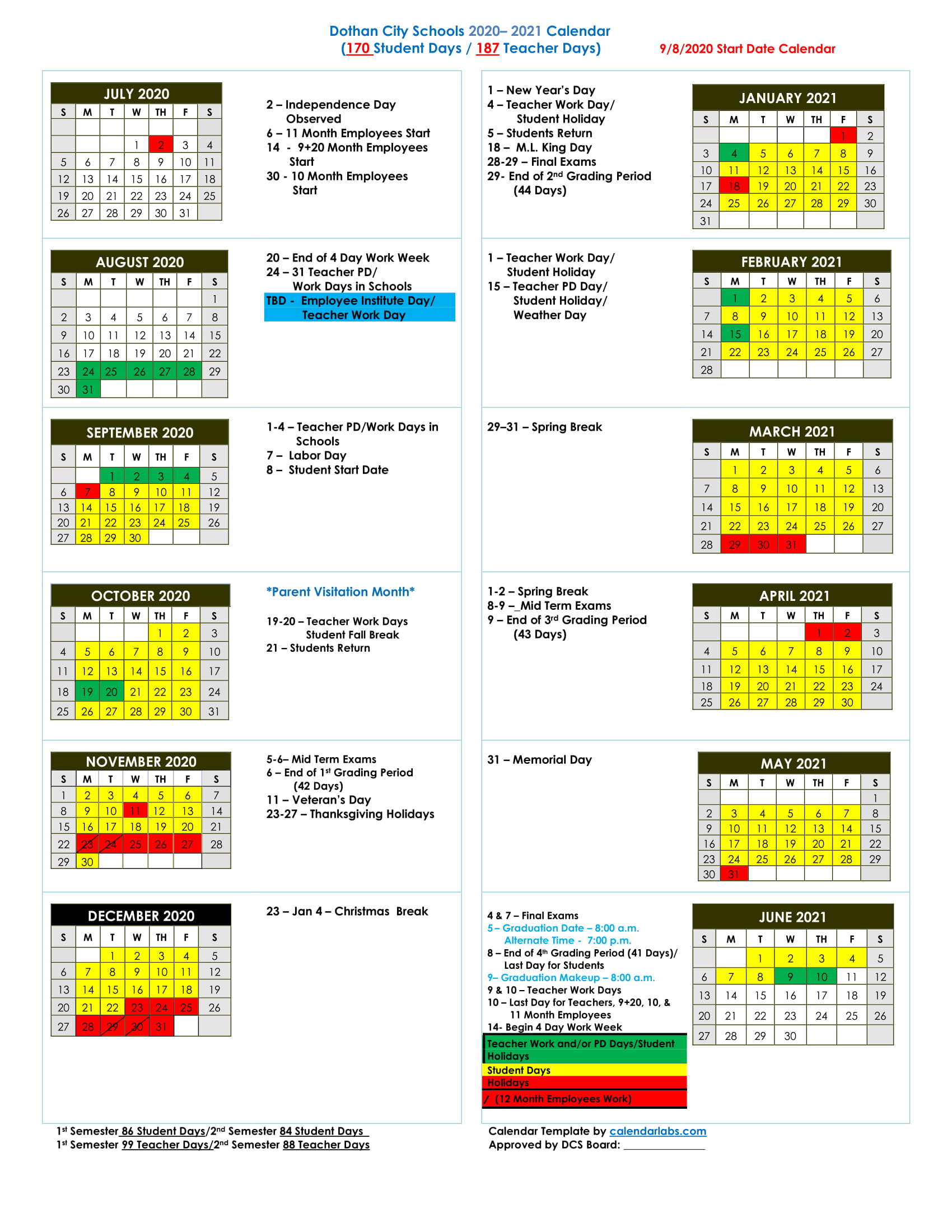 Dothan City Schools Calendar 2021 And 2022