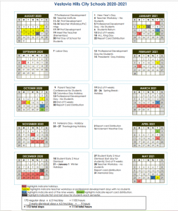 Vestavia Hills City Schools Calendar 2021 and 2022