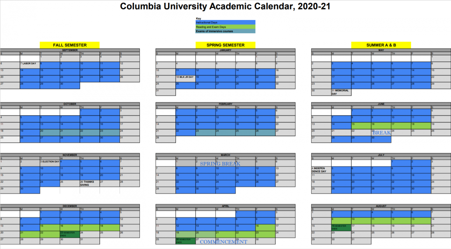 Columbia University Calendar 2021 And 2022